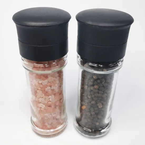 Molinillo de sal, pimienta y especias ajustable de alta calidad con núcleo de cerámica de plástico de 100 ml y botella de vidrio.