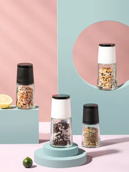 Molinillo de pimienta, sal y especias recargable de 6 oz con grosor ajustable y molinillo de cerámica.