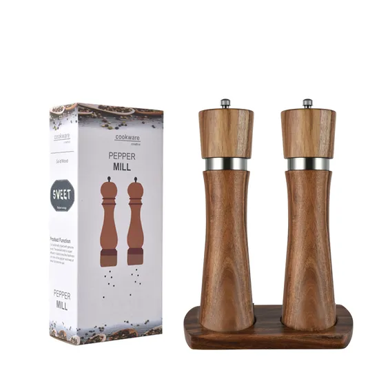 Juego de molinillo manual de sal y pimienta de madera 2 en 1 de 8 pulgadas