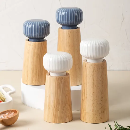 Molinillo de pimienta de cerámica danesa nórdica y madera de haya, botella para moler sal y pimienta.