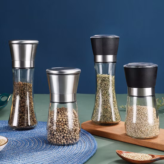 Molinillos de sal y pimienta, molinillos de especias recargables de acero inoxidable, pimenteros, molinillos de grosor ajustable, utensilios de cocina