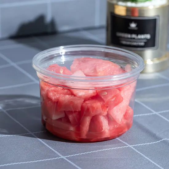 Tapa redonda de cúpula de RPET de 117 mm a prueba de fugas para contenedor de plástico para delicatessen, fabricada en China