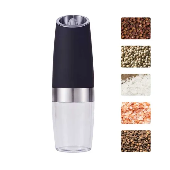Juego de molinillo de sal y pimienta eléctrico de acero inoxidable con luz LED, automático, de grosor ajustable por gravedad.